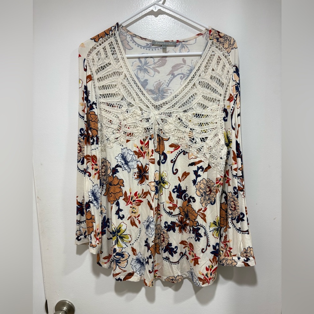 Daniel Rainn Top Womens Size Large Floral Crochet Lace Cottage Boho Flowy